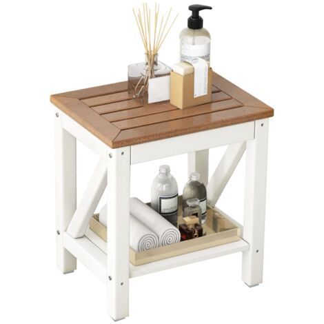 COSTWAY HDPE Shower Bench Waterproof Bathroom Shower Stool w/Shelf-Brown