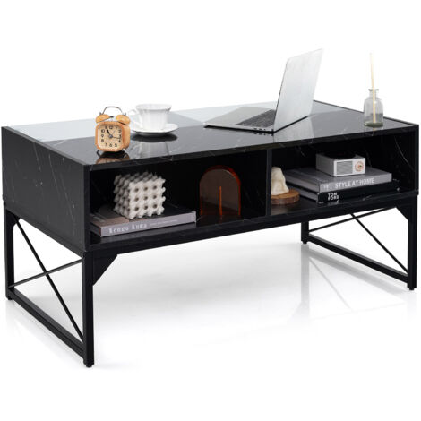 COSTWAY High-gloss LED Coffee Table Center Table Modern Accent Table Black