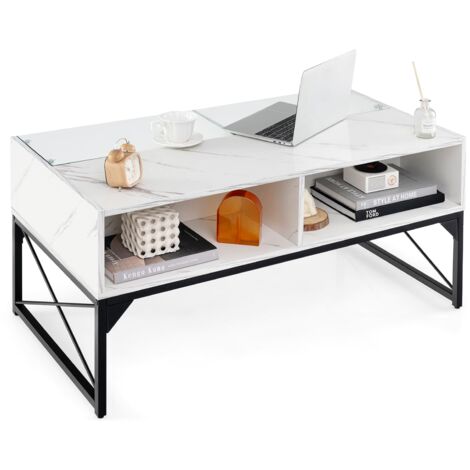 COSTWAY High-gloss LED Coffee Table Center Table Modern Accent Table White