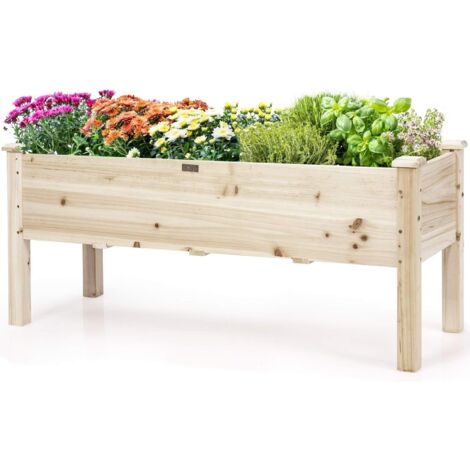 COSTWAY Hochbeet Pflanzkasten Pflanztrog belastbar bis 100kg, Blumenkübel Kraeuterbeet aus Tannenholz, Pflanzbeet Anzuchtbeet im Garten 120x43,5x51cm