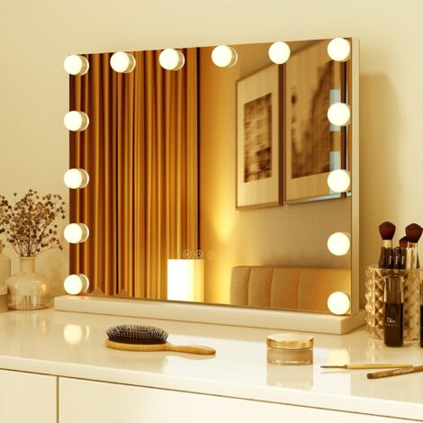 COSTWAY Hollywood Spiegel mit Beleuchtung, Tischspiegel mit 14 dimmbaren LED-Leuchten und 3 Lichtfarben, Schminkspiegel, Kosmetikspiegel mit Smart-Touch-Steuerung, 50 x 12 x 43 cm