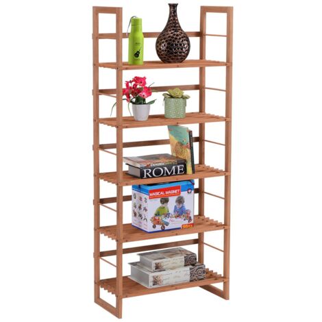 Badregal Bambus Regal mit 5 Ablageflächen Standregal Wohnregal 140cm hoch