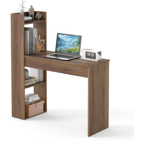 COSTWAY Home Office Desk 110 CM Study Writing Table with Bookshelf-Oak
