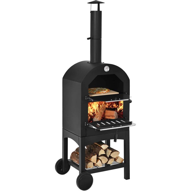 

Horno para Pizza Portátil de Exterior, Rejilla de Pizza, Revestimiento Impermeable y Pala, Fogón de Camping, Calentador de Leña - Costway