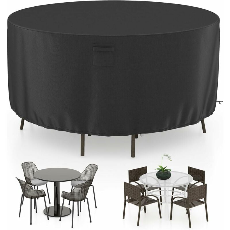 Housse pour Table de Jardin Ronde de 158 cm, Housse Protection de Meubles de Patio avec Bouches d'Aération Boucles et Cordons de Serrage, Résistance