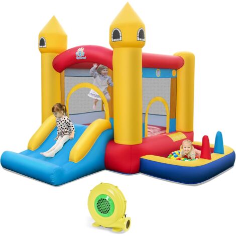 COSTWAY Hüpfburg mit Gebläse, Rutsche, Sprungbereich, Basketballkorb, Bällebad, Ringwurf, Ballwerfen und Ozeanbällen, Kinder Hüpfschloss für Indoor & Outdoor, 306 x 288 x 239 cm