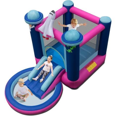 COSTWAY Hüpfburg mit Rutsche&Planschbecken, Aufblasbare Hüpfschloss Spielburg, Outdoor Bouncer inkl. Tragetasche und Bodenpfaehlen 393 x 207 x 270 cm ohne Geblaese