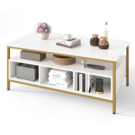 COSTWAY Industrial 3-Tier Coffee Table Rectangular Center Table w/Shelf-White