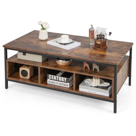 COSTWAY Industrial  Coffee Table Wooden Cocktail Center Table with Storage Shelf
