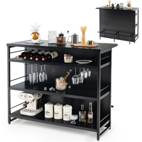 COSTWAY Industrial Wine Bar Cabinet Kitchen Storage Sideboard W/ Wine Rack Glass Holders
