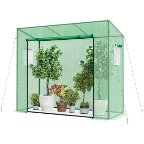 COSTWAY Invernadero Exterior, Mini Invernadero Portátil para Jardín con Cubierta de PE, Marco de Metal, Puerta Enrollable con Cremallera, Ventanas con Pantalla de Doble Capa, 200 X 77 X 169 cm