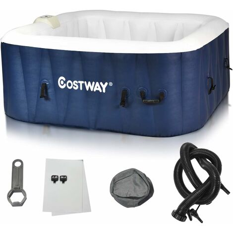 COSTWAY Jacuzzi Gonflable Carré pour 4 Personnes 558L 154X154X65CM Spa Gonflable 1800W Chauffage,Massage à Bulles