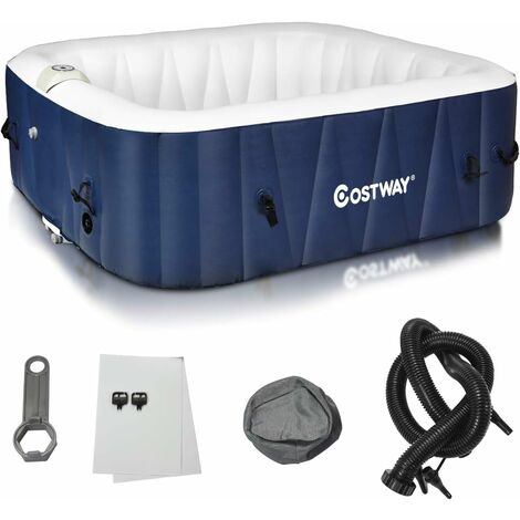 COSTWAY Jacuzzi Gonflable Carré pour 6 Personnes 900L 185X185X65CM Spa Gonflable 1800W Chauffage,Massage à Bulles