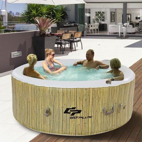 COSTWAY Jacuzzi Spa Gonflable Rond 4 Personnes Massage à Bulles,Chauffage,Panneau Numérique,Kit d'Accessoires Café,180 x 180 x 65 cm