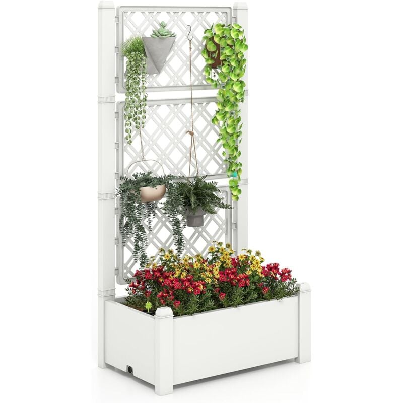 Jardinière avec Treillis à 3 Hauteurs Arrosage Automatique, Lit de Jardin Surélevé avec Indicateur de Niveau d'Eau Séparateurs Amovibles Trou de