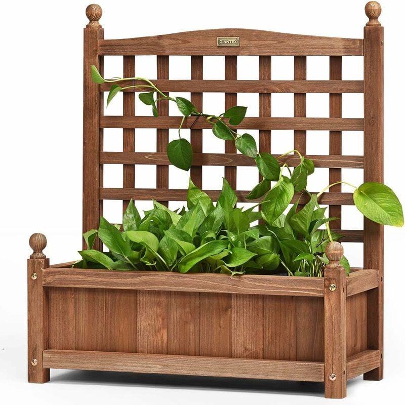 Jardinière avec Treillis en Bois 64,5 x 28 x 75 cm Bac à Fleurs Rectangulaire avec Trous de Drainage pour Jardin Terrasse - Costway