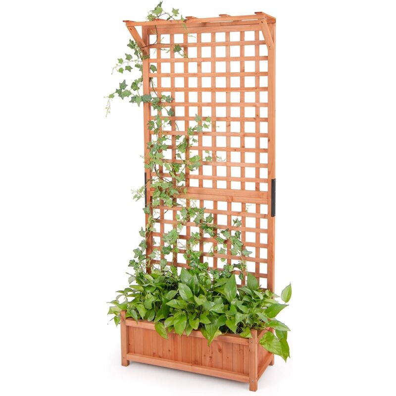 Jardinière Surélevée avec Treillis en Bois de Sapin avec Trou de Drainage, Bac à Fleurs pour Plante Grimpante Vigne, Lit de Jardin Résistance aux