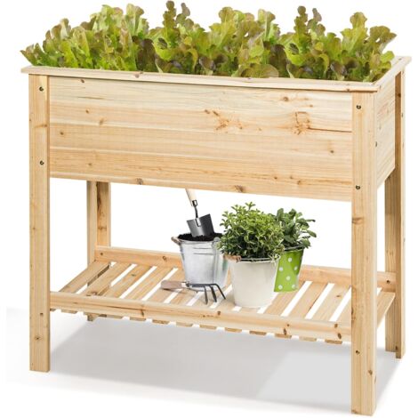Costway – Jardinière surélevée en bois 92 x 41 x 81 cm – Bois de sapin massif – Charge jusqu'à 80 kg – Espace de plantation ergonomique