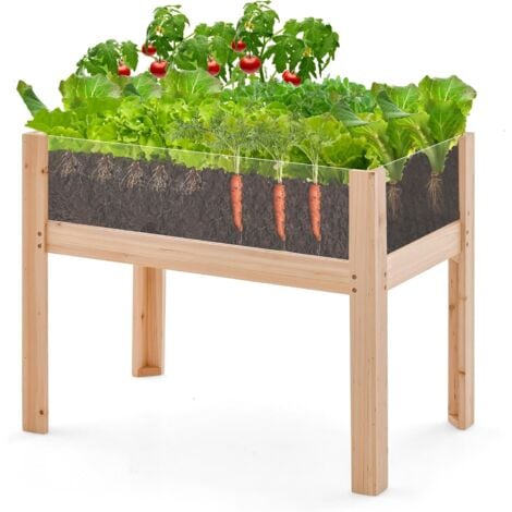 COSTWAY Jardinière Surélevée en Bois sur Pieds 130 L, Lit de Jardin avec Trous de Drainage Panneaux Acryliques Transparent Hauteur Adaptée, pour Légumes Herbes Fleurs Naturel(100 x 59 x 77 cm)