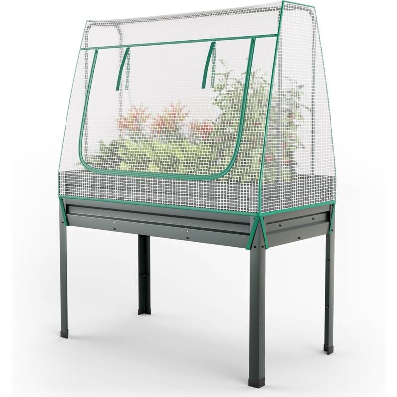 Costway - Jardinière Surélevée Potager 3-en-1 avec Couverture de Serre et Treillis, Bac de Plantation Métallique sur Pieds avec Trous de Drainage,