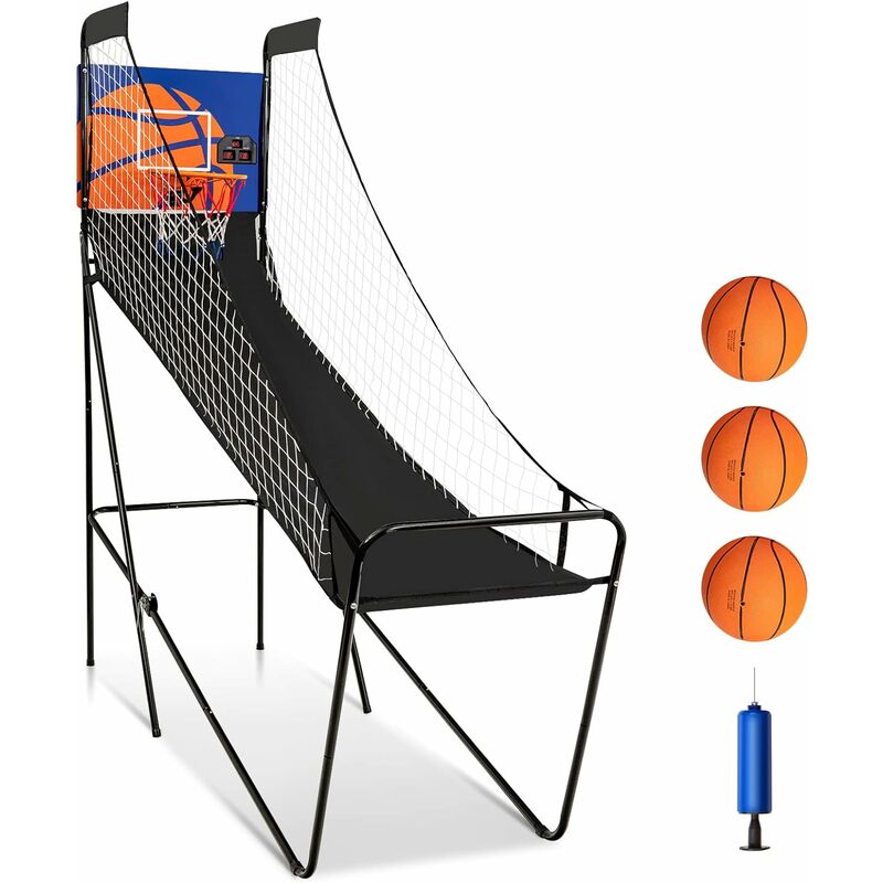 Jeu de Basketball Arcade, Jeu de Basketball Pliable avec Compteur Électronique et Buzzer, 3 Ballons de Basket, 1 Pompe - Costway