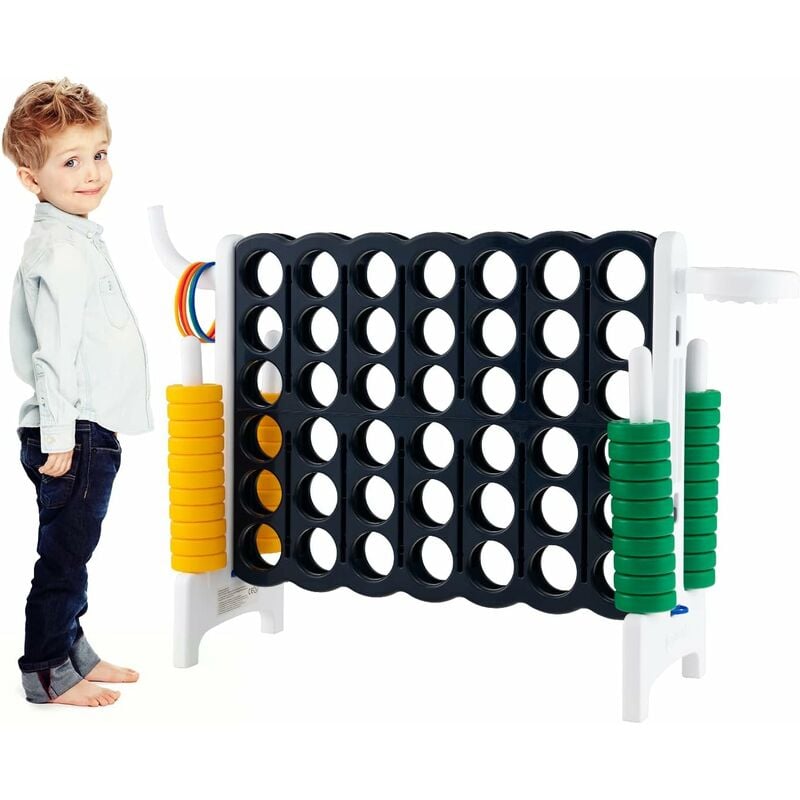 Jeux Puissance 4 Géant pour Enfants Multifonction 3 en 1 avec Cerceau de Basket-ball Jeu d'Anneaux au Côté 42 Anneaux Blanc - Costway