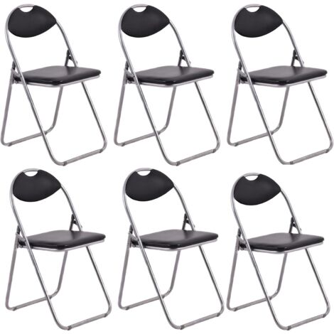 COSTWAY Juego 6 Sillas Plegables Portátiles, Sillas Plegables de Metal con Manijas de Transporte, Almohadillas Antideslizantes para los Pies, Sillas con Respaldo para Interior y Exterior, Negro