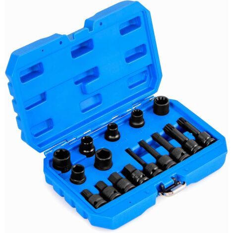 COSTWAY Juego de 16 Piezas Llaves de Vaso, Kit de Herramientas de Ajuste de Freno con Llave de Accionamiento de 1/2", Compatible Con BMW/AUDI/VW/Porsche/Benz/Ford/Mazda (Azul)