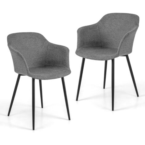 COSTWAY Juego de 2 Sillas de Comedor, Silla de Cocina Tapizadas con Respaldo Ergonómico, Reposabrazos Anchos, Sillas Auxiliares Modernas y Elegantes, para la Sala de Estar, Comedor (Gris)
