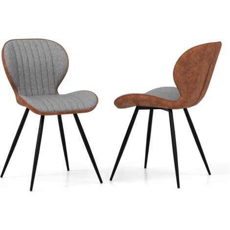 COSTWAY Juego de 2 Sillas de Comedor, Sillas de Cocina con Respaldo Curvo, Asiento en Forma de U y Patas de Metal, Sillas de Salón Moderna Tapizada sin Brazos, Capacidad de 150 Kg