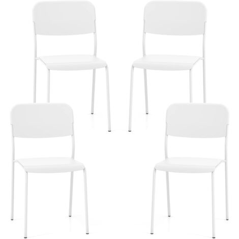 COSTWAY Juego de 4 Sillas de Comedor, Sillas de Cocina Apilable con Respaldo Inclinado y Patas de Metal, Sillas Comedor Pack 4 sin Brazos para Comedor, Restaurante, Carca de 180 kg (Blanco)