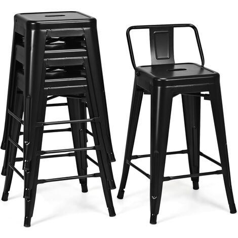 COSTWAY Juego de 4 Taburetes de Bar, Respaldo Desmontable, 4 Sillas de Comeder de Metal Acero Aplilables, Taburete Alto de Cocina con Reposapiés, hasta 150kg, 43 x 43 x 79 cm