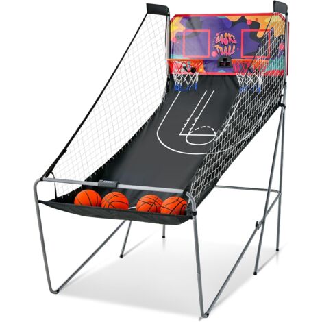 COSTWAY Juego de Canastas Plegable Máquina de Baloncesto Juguete Contador y Marcador Electrónico con Soporete Red Cesta de Baloncesto 4 Baloncestos (Púrpura)