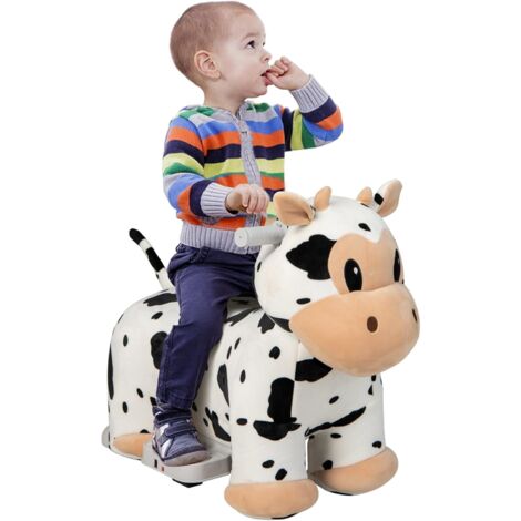 COSTWAY Juguete Eléctrico de Animal para Montar, Juguete Infantil de Peluche para Montar, Manillas Antideslizante, Ruedas Flexibles y Pedal de Pie, Música, Funda Lavable con Cremallera (Vaca)