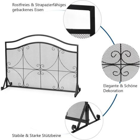 COSTWAY Kaminschutzgitter, Funkenschutz aus Metall, Feuer Kaminschutz, Kamingitter Funkenschutzgitter freistehend für Babys oder Haustiere, 112 x 32 x 83 cm