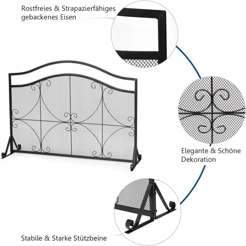 Costway - Kaminschutzgitter, Funkenschutz aus Metall, Feuer Kaminschutz, Kamingitter Funkenschutzgitter freistehend für Babys oder Haustiere, 112 x