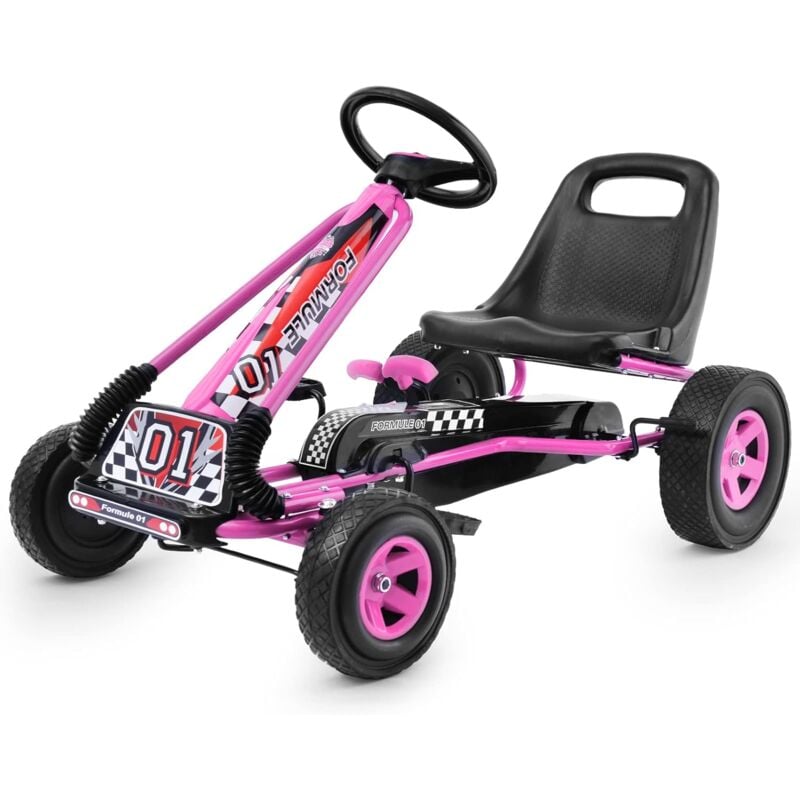 Costway - Kart à Pédales d'Extérieur pour Enfants Siège Réglable, Go-Kart Enfants avec Frein et Embrayage, pour Enfant 3-8 Ans, Capacité de Charge 30