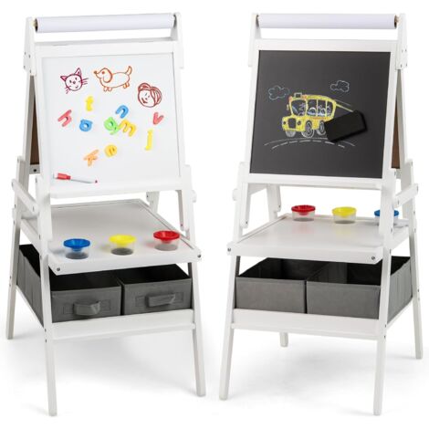 COSTWAY Kid Easel Double-sided Kids Easel with Magnetic Whiteboard-White