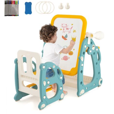 COSTWAY Kids Art Easel Toddlers Activity Table &Chair Set w/Adjustable Whiteboad