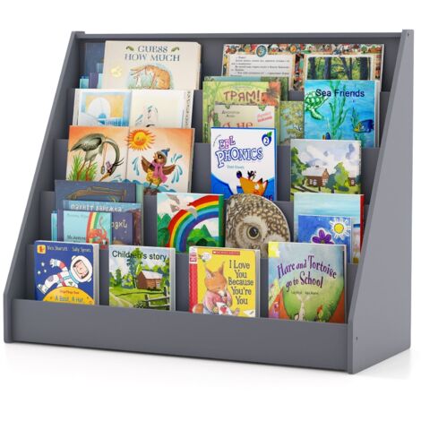 COSTWAY Kids Bookshelf 5-Tier Wooden Toddler Book Shelf Stand-Grey
