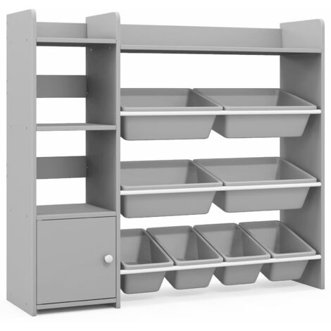 COSTWAY Kids Bookshelf Toy Storage Organizer w/ 8 Storage Boxes-Grey
