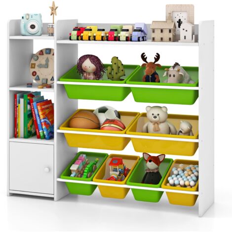 COSTWAY Kids Bookshelf Toy Storage Organizer w/ 8 Storage Boxes-Yellow
