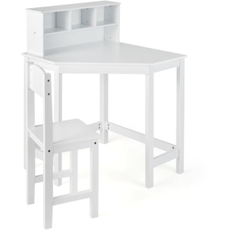 COSTWAY Kids Corner Desk & Chair Set Children Study Table with Chair