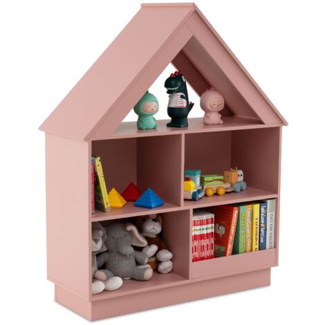 COSTWAY Kids Dollhouse Bookshelf Wooden 5-cubby Toy Storage Organizer