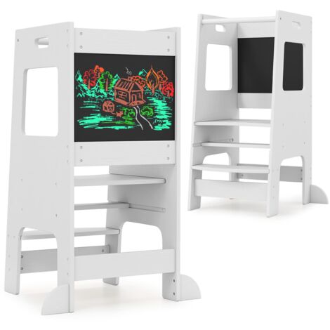COSTWAY Kids Kitchen Step Stool 2-In-1 Toddler Standing Tower-White