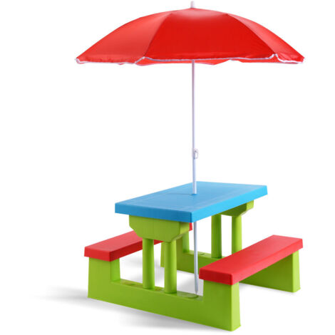 Costway Kids Picnic Table Bench Set Children Learning Eating Desk W/ Removable Umbrella