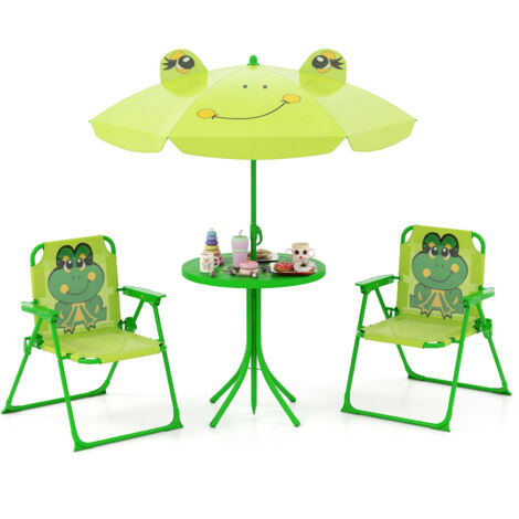 COSTWAY Kids Picnic Table & Chair Set Collapsible Toddler Activity Table-Frog