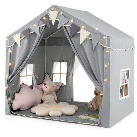 COSTWAY Kids Play Tent 3-4 Kids Large Play Tent House w/2 Opening Doors-Grey