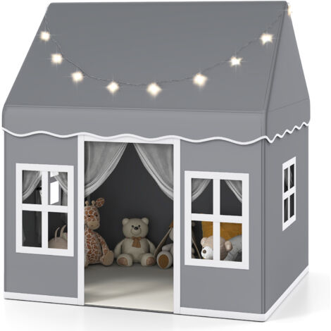 COSTWAY Kids Play Tent Indoor Kids Playhouse Toddler Castle Play Tent-Grey