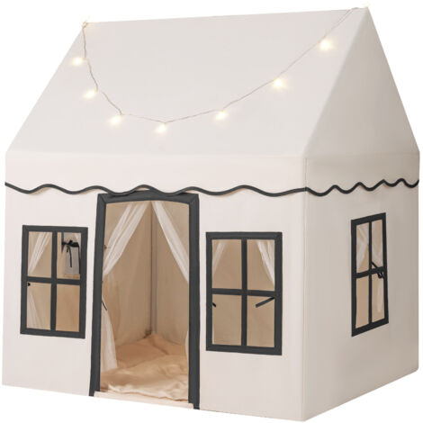 COSTWAY Kids Play Tent Indoor Kids Playhouse with Star Lights-Beige